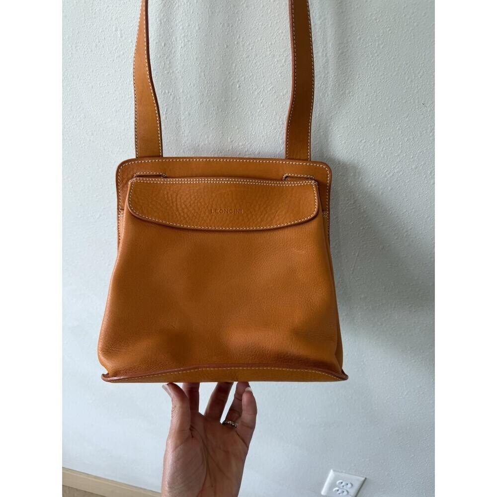 Leoncini Leather Orange Leather Hand Bag Crossbody Italy Purse - Picture 2 of 7